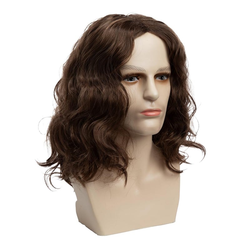 Wiwige Short Wavy Brown Wig for Men Middle Part Short Culry Synthetic Fiber Wig for Male - Image 3